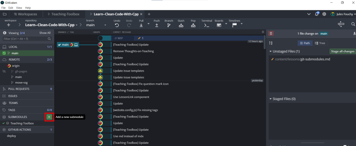 Adding a submodule with GitKraken